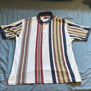 Ralph Lauren Vertical Striped Polo - White Navy Burgundy Tan